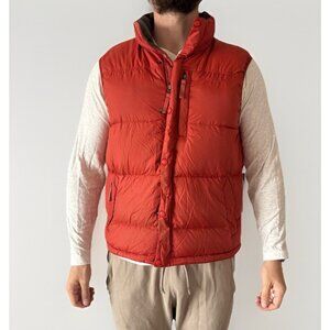 L.L Bean Men’s Down Puffer Vest Orange Large Nylon Insulated Heavyweight Nature